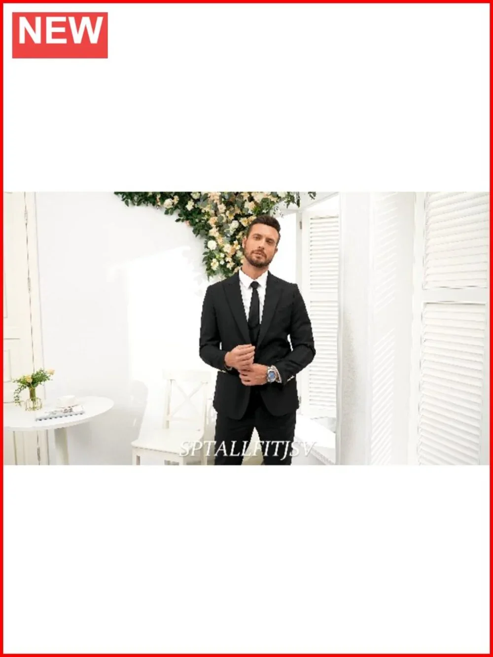 Men's 3 Piece Slim Fit Suit Set with Vest Gold Buttons Wedding Prom